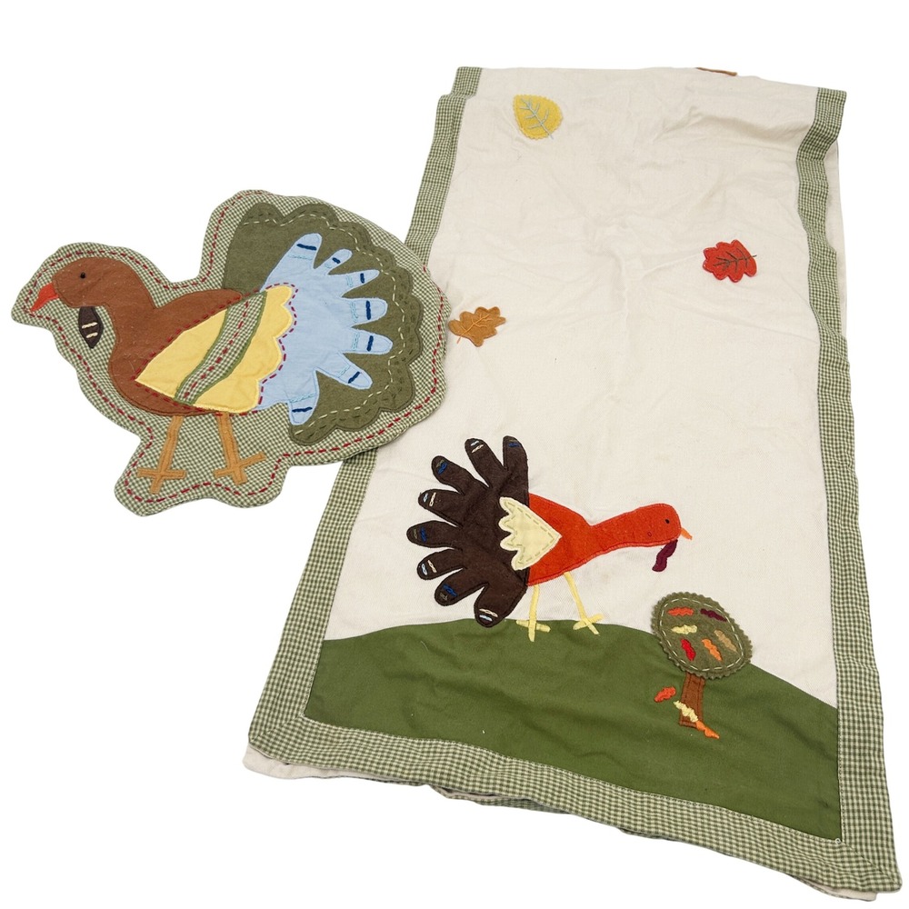 Pottery Barn Kids Fall Thanksgiving Turkey Table Runner &‎ Placemat Set